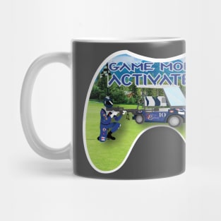 Blue and silver white trim on golf course Game Mode Activated Mug